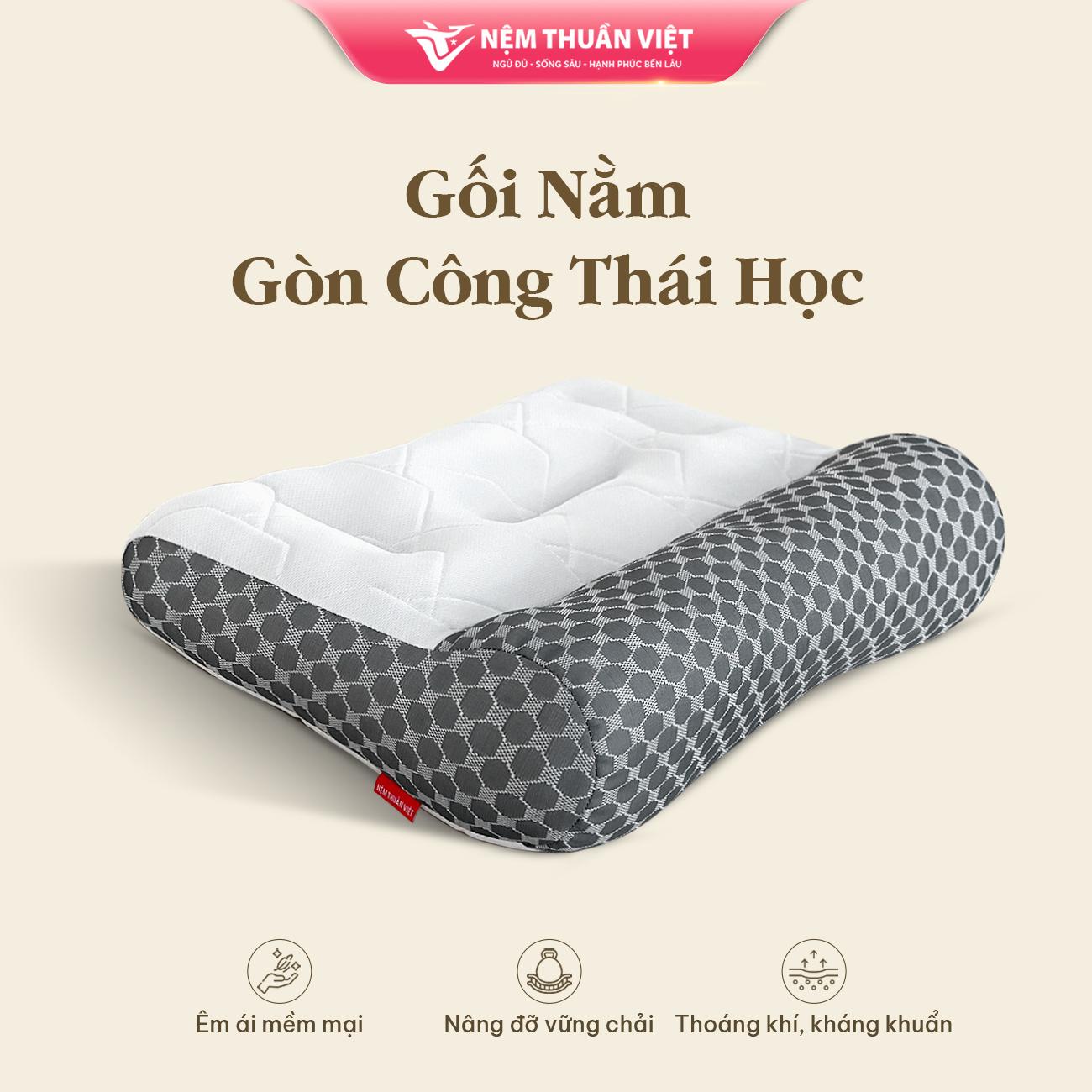 Gối Nằm Gòn Công Thái Học Thuần Việt - Thiết Kế Công Thái Học, Êm Ái, Giảm Đau Vai Gáy Cổ