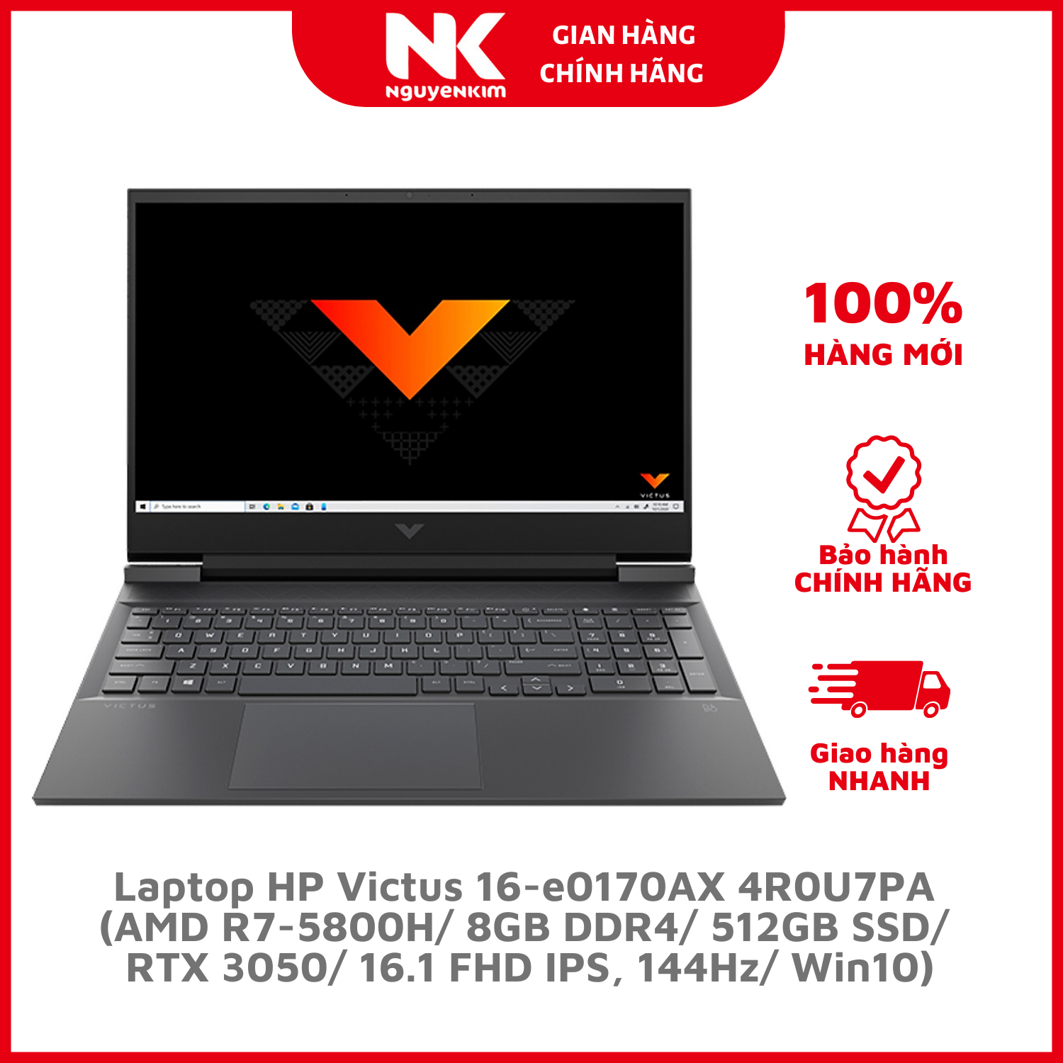 Laptop HP Victus 16-e0170AX 4R0U7PA (AMD R7-5800H/ 8GB DDR4/ 512GB SSD/ RTX 3050/ 16.1 FHD IPS, 144Hz/ Win10) - Hàng Chính Hãng