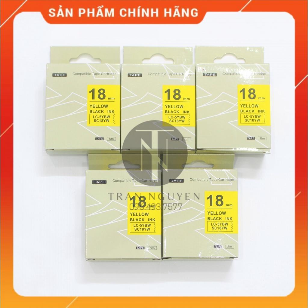 [Combo 5 cuộn] Nhãn in Tepra SC18YW (LC-5YBW) - Chữ đen nền vàng 18mm x 8m - Hàng nhập khẩu