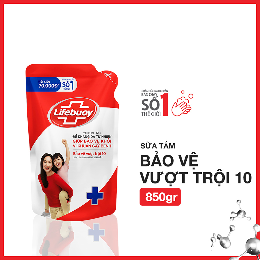 Sữa Tắm Lifebuoy Sạch Khuẩn Bảo Vệ Khỏi 99.9% Vi Khuẩn Chứa Ion Bạc+ Hỗ Trợ Cùng Đề Kháng Da Tự Nhiên Túi 800G