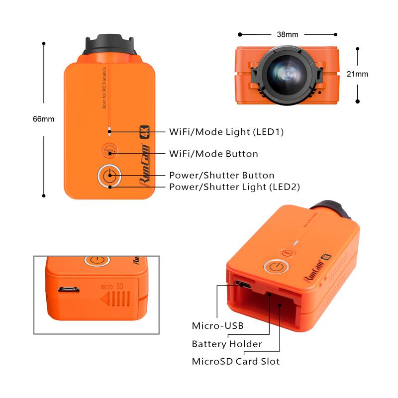 Runcam2 4K HD Máy ảnh hành động thể thao FPV Ứng dụng WiFi được hỗ trợ máy quay máy quay máy quay phim nhỏ cho phụ kiện Quadcopter