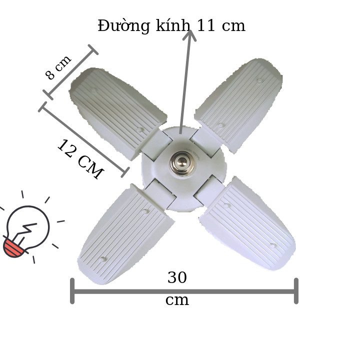 Bóng đèn hình cánh quạt, có thể gấp gọn chuôi xoáy E 27