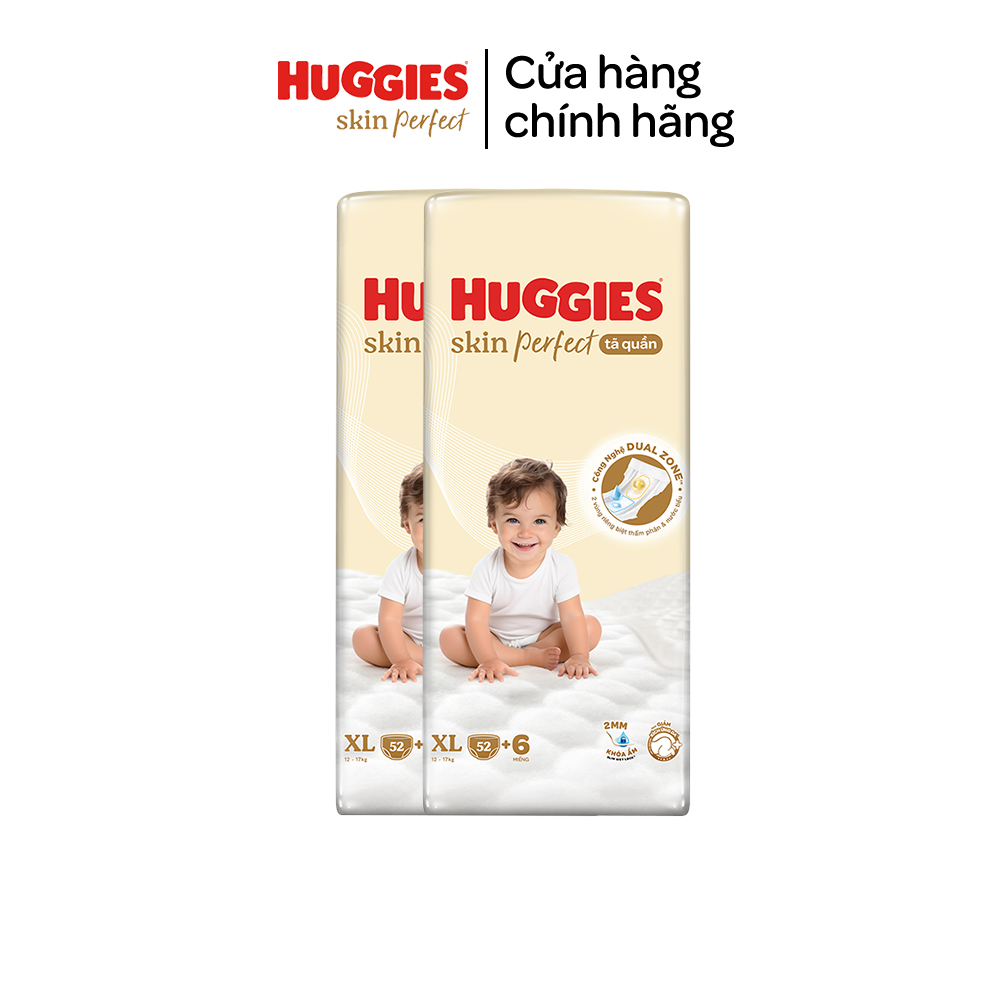 Combo 2 Tã/ Bỉm Quần Huggies Skin Perfect M/L/XL/XXL Super Jumbo Với 2 Vùng Thấm Giảm Kích Ứng Da