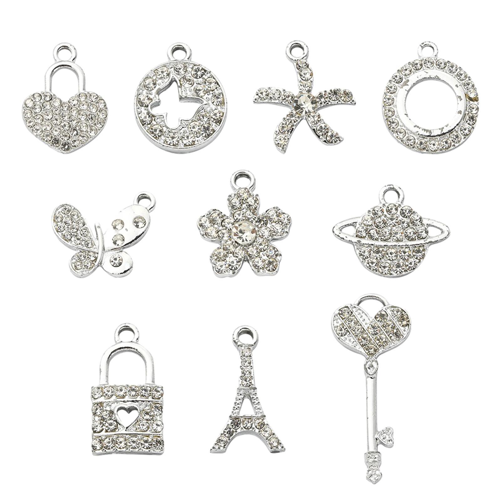 10 Pieces Rhinestone Charms Pendants Alloy for Jewelry Making for DIY Crafts