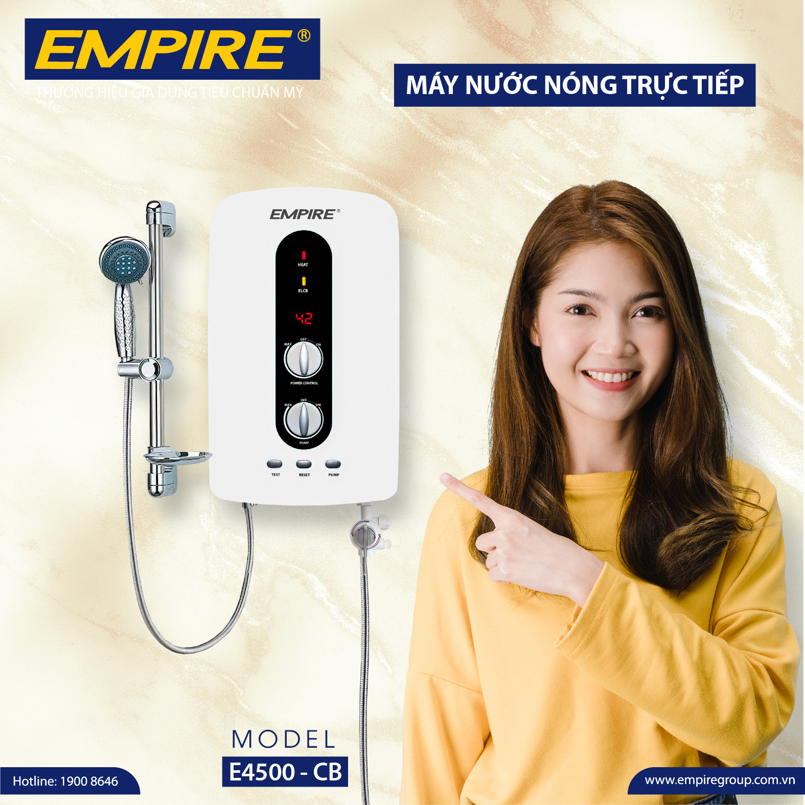 Máy nước nóng trực tiếp EMPIRE- HÀNG CHÍNH HÃNG.