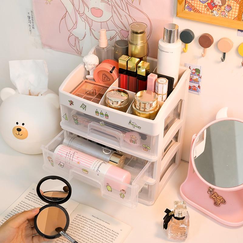 Kệ Nhựa Đựng Đồ 3 - 4 Tầng Có Ngăn Kéo Để Bàn/ Hộp Đựng Mỹ Phẩm, Đồ Trang Điểm, Bút Viết, Sổ Tay,...