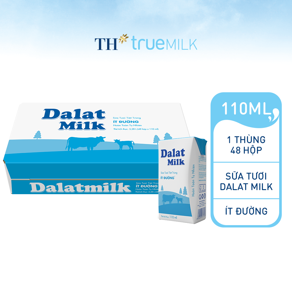 Thùng 48 hộp sữa tươi tiệt trùng ít đường Dalatmilk 110ml