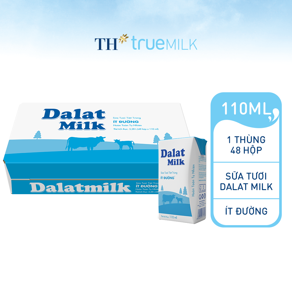 Thùng 48 hộp sữa tươi tiệt trùng ít đường Dalatmilk 110ml (110ml x 48)