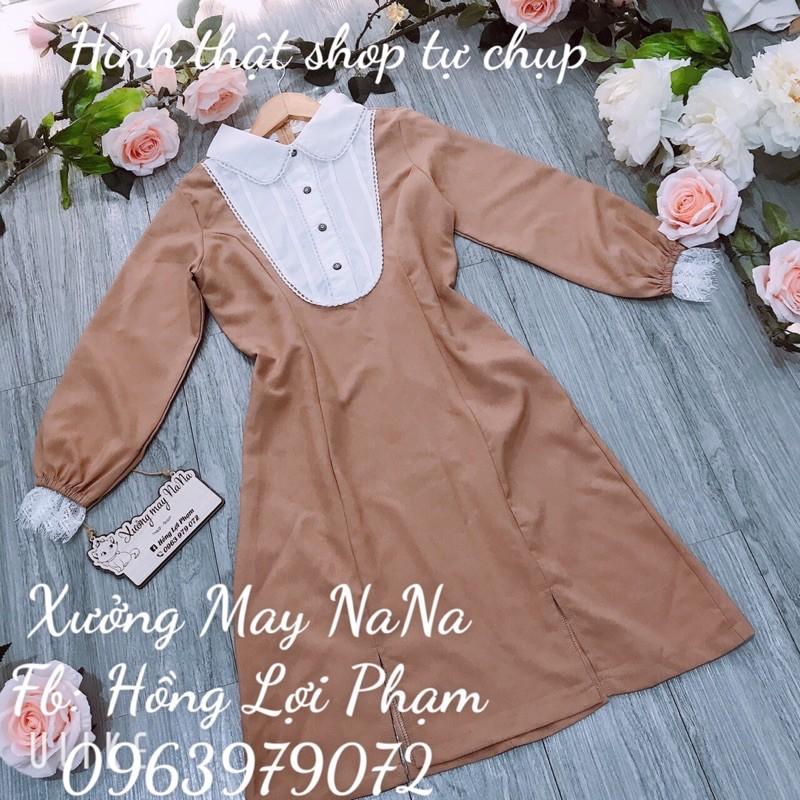Đầm tay dài cổ viền ren dễ thương
