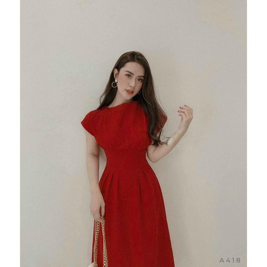 VÁY NỮ MIDI XÒE – ĐẦM ĐI TIỆC NUDE ĐỎ ÔM EO – GD092