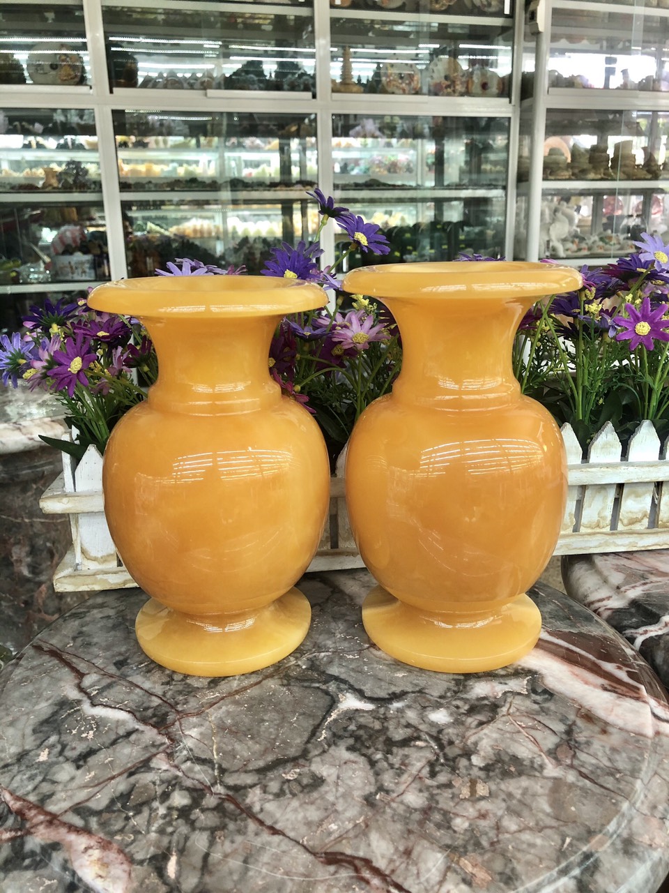 Cặp Lục Bình phong thủy đá ngọc hoàng long trưng bày phòng khách, bàn thờ, nhà cửa - Cao 20 cm