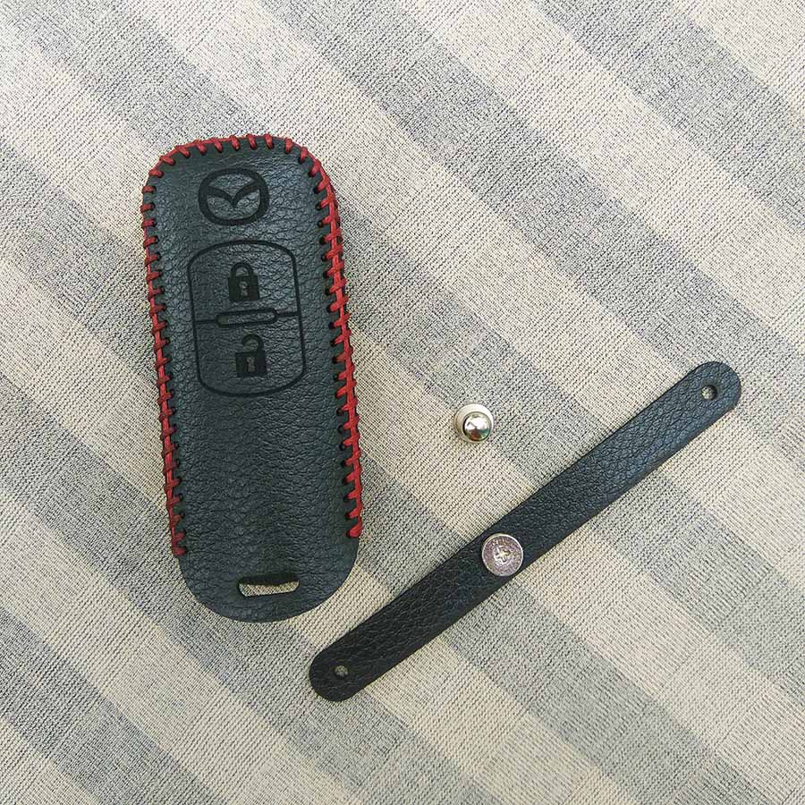 Bao da 2 nút chìa khóa smartkey xe hơi Mazda (Đen)