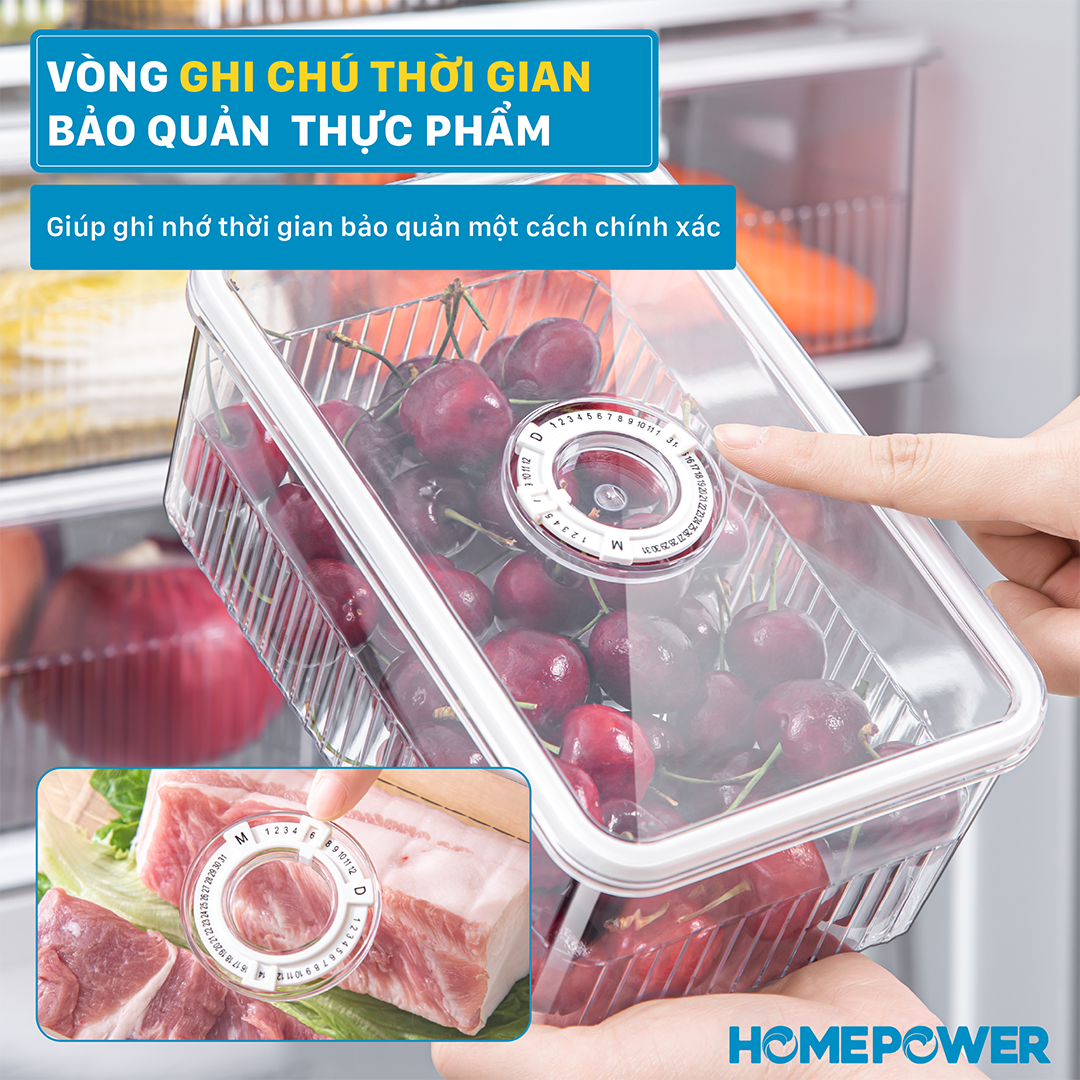 Set 3 Hộp Nhựa Đựng Thực Phẩm Ngăn Đá Tủ Lạnh Homepower - Có Vòng Ghi Chú Thời Gian Thông Minh