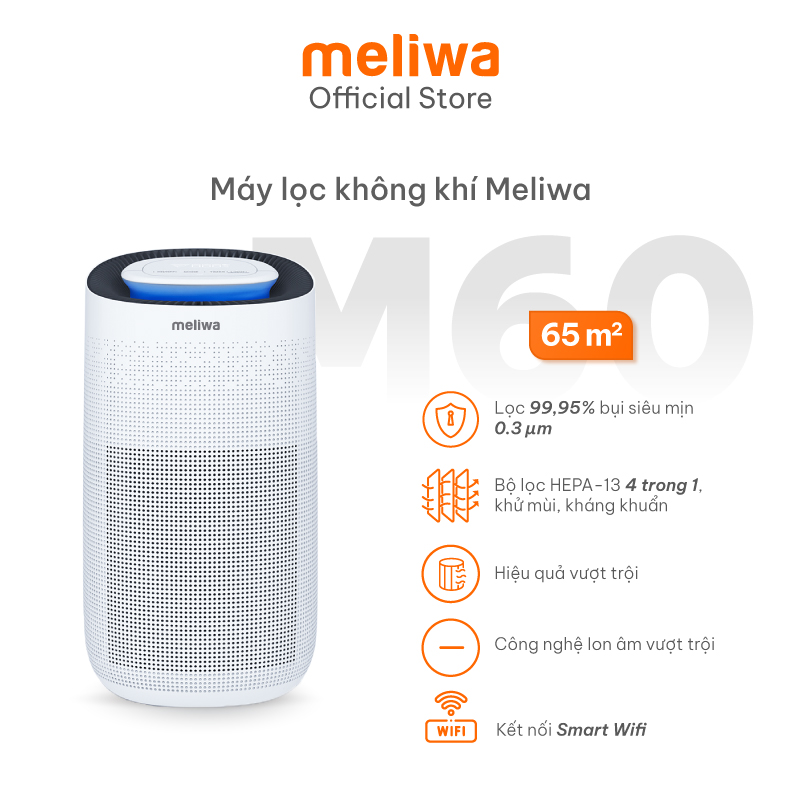 Máy lọc không khí meliwa M60 Lọc bụi mịn đến 99,95%, Công suất lọc lớn 500m3/h &amp; Tiết kiệm điện thương hiệu Singapore