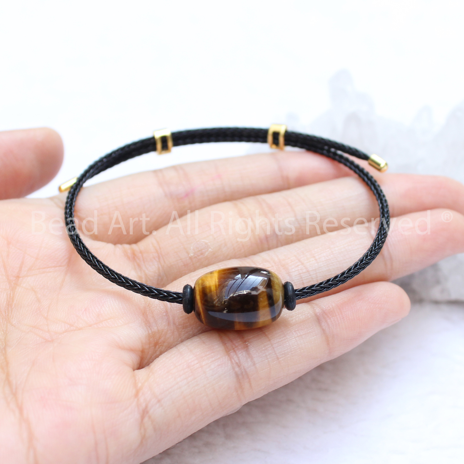 Vòng Tay Lu Thống Mắt Hổ Vàng Nâu, Mắt Cọp Vàng Nâu, Brown Tiger Eye Tự Nhiên Loại A, Mệnh Thổ, Kim, Vòng Tay Phong Thuỷ, Free Size - Bead Art