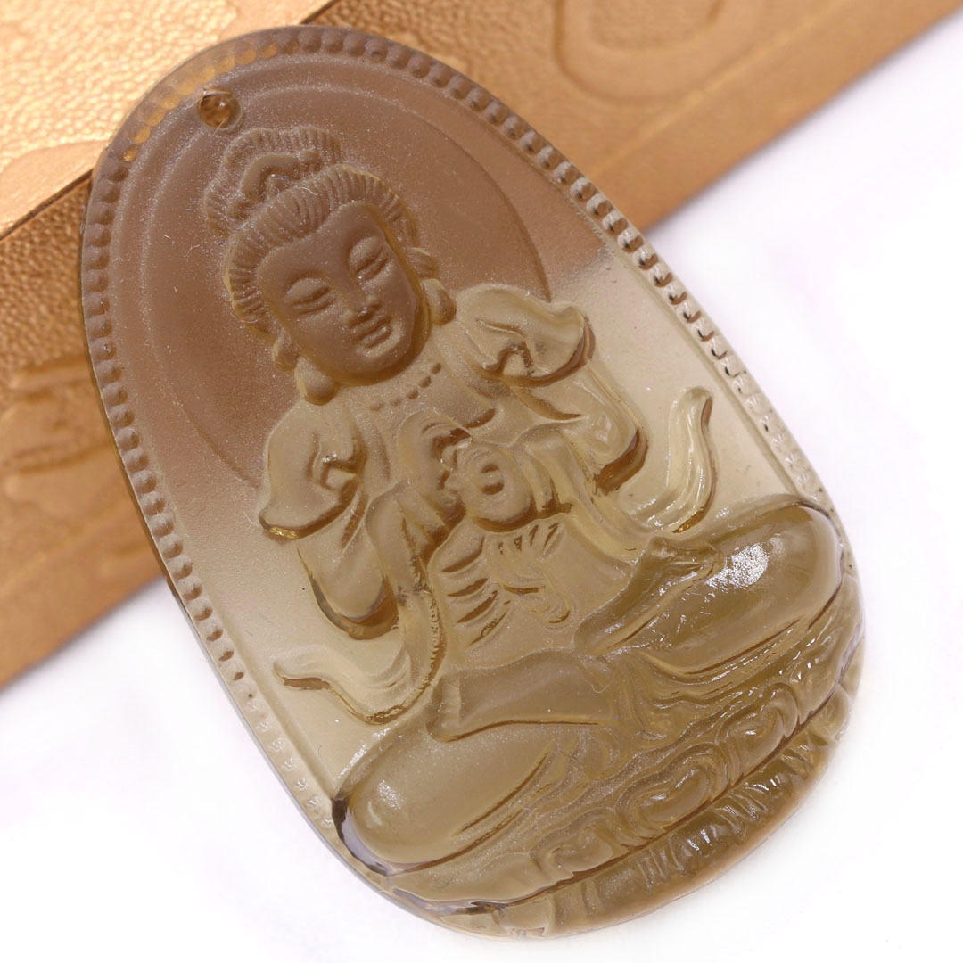 Mặt Phật Đại nhật như lai đá obsidian  1.9cm x 3cm  kèm vòng cổ dây da đen + móc inox vàng, Phật bản mệnh, mặt dây chuyền