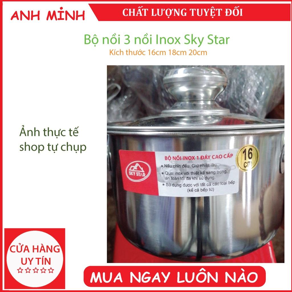 Bộ nồi inox RẺ SỐ 1 Bộ 3 nồi inox đáy từ inox dùng được trên mọi loại bếp