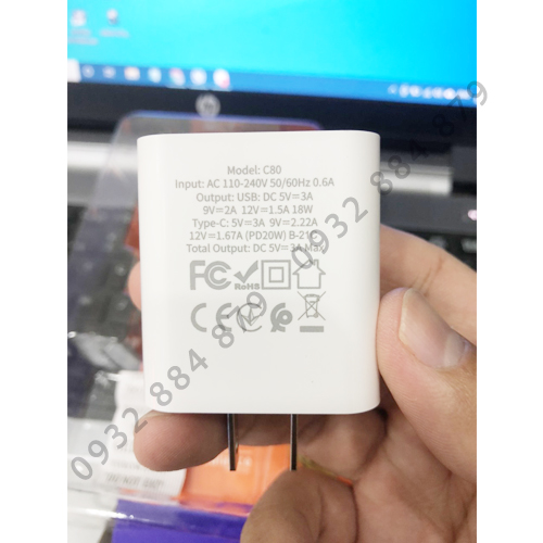 Cốc Sạc Nhanh PD20W + QC3.0 Hoco C80 Tích Hợp 2 Cổng Ra USB Và Type C Vật Liệu Chống Cháy