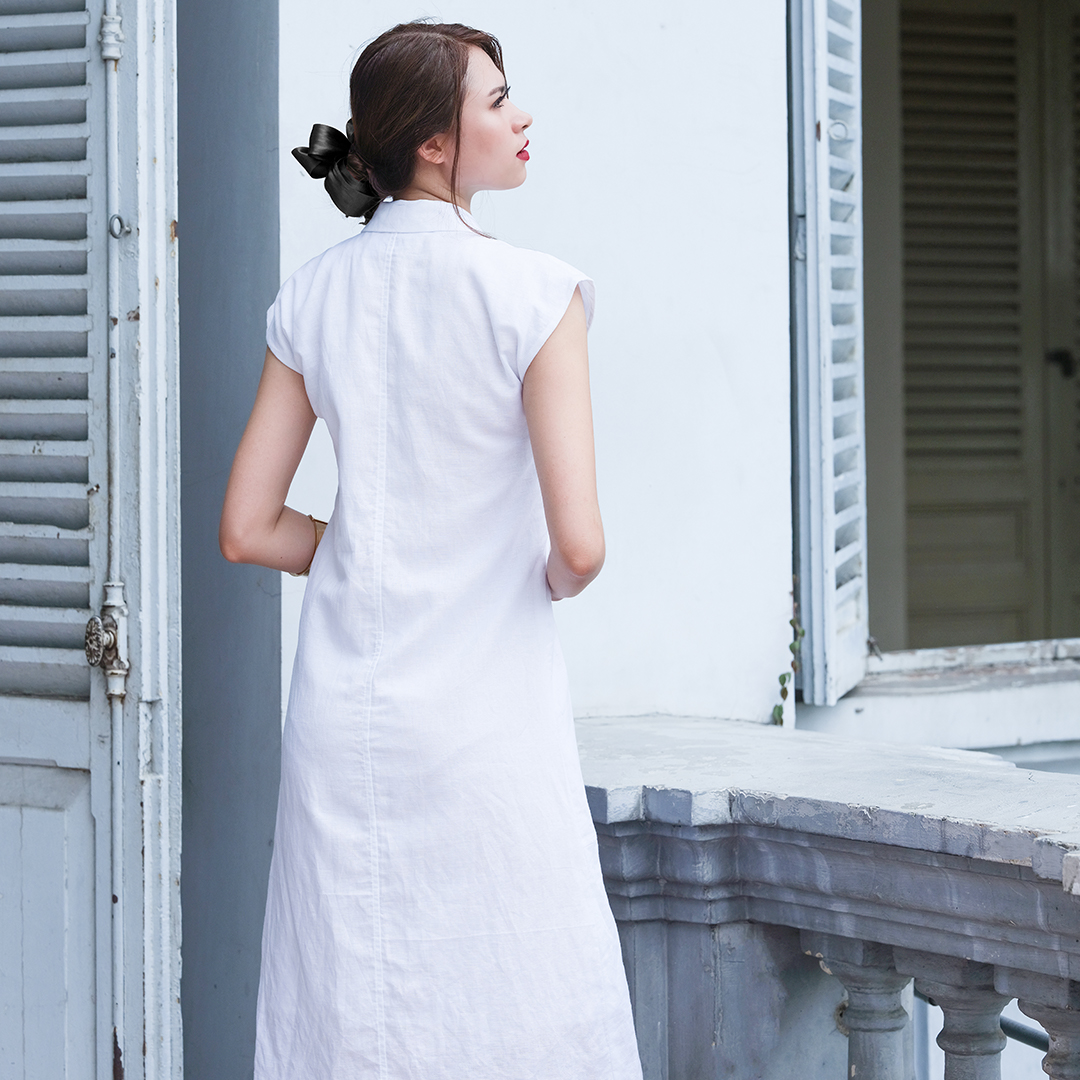 Đầm Vintage Linen Đầm suông đầm linen Thời trang thiết kế Hity DRE133 (Trắng Kim Cương)