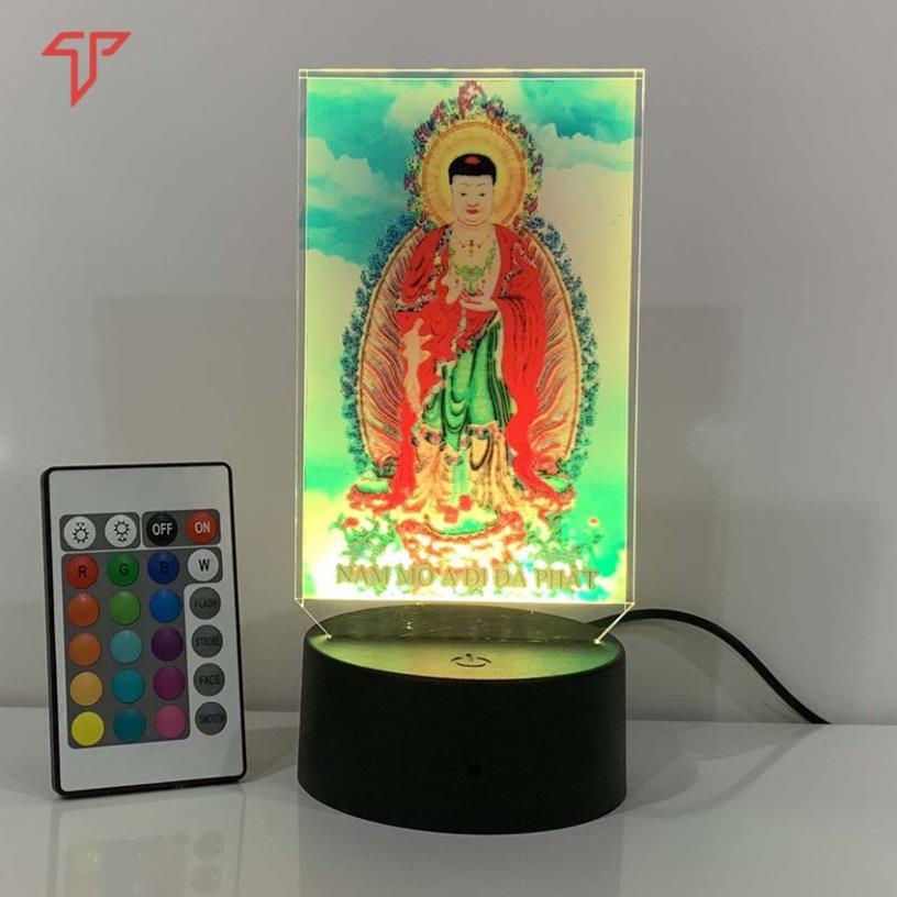 Đèn led 3D in hình phật quan âm tọa thiền hình thờ trên ôtô, xe tải, để bàn, hình thờ quan âm, adida