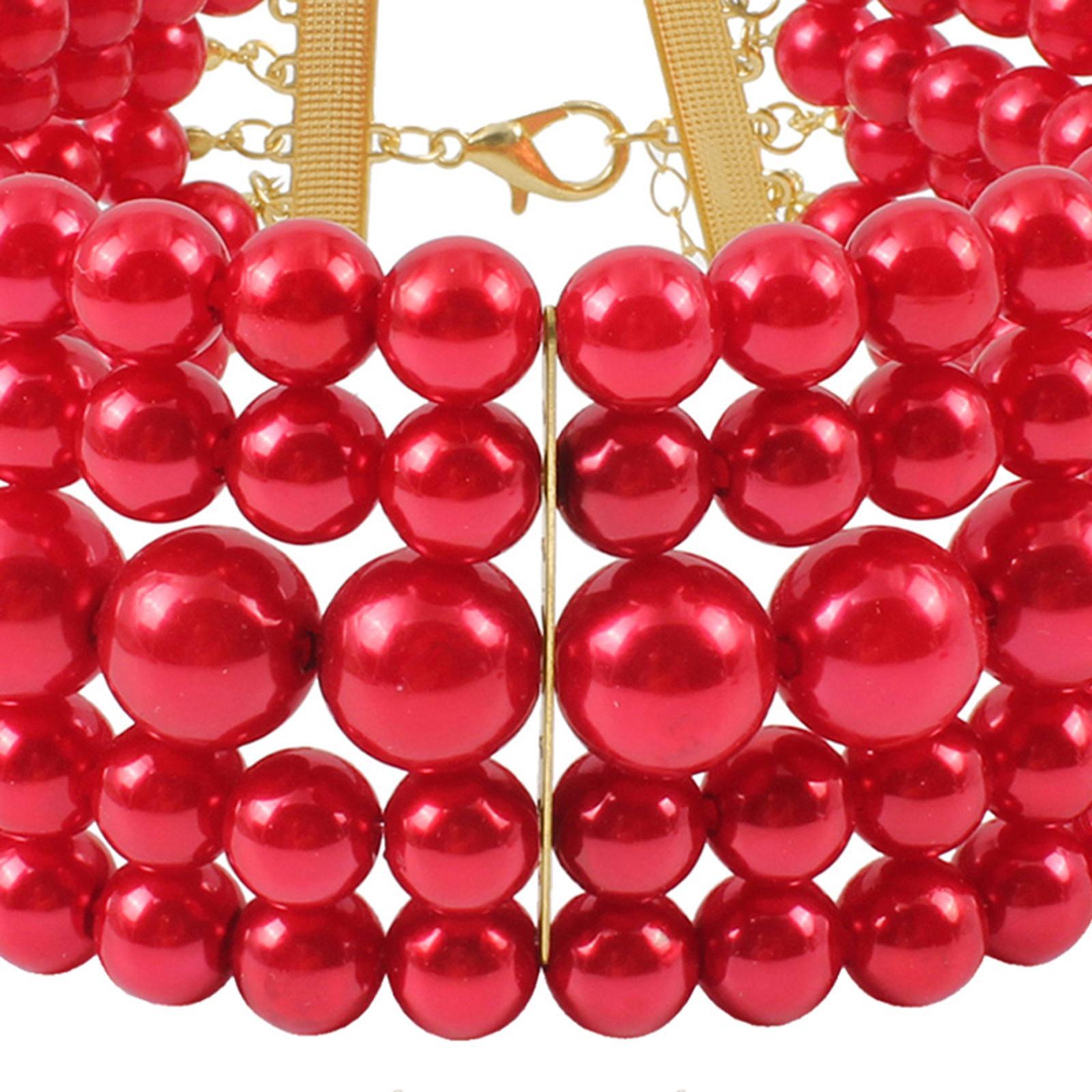 Fashion Pearl Choker Necklace and Earrings Set Round Imitation Pearl Multi Strands Costume Jewelry Set for Prom Bridal Gift Themed Party