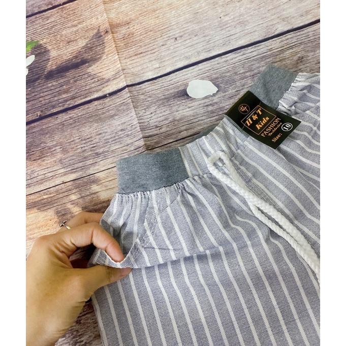 Quần Bé Trai Size 8,5-18Kg, 9 Tháng Đến 4 Tuổi Xám Sọc Trắng Có 2 Túi, Quần Short, Quần Jean Đùi Thun Co Giãn