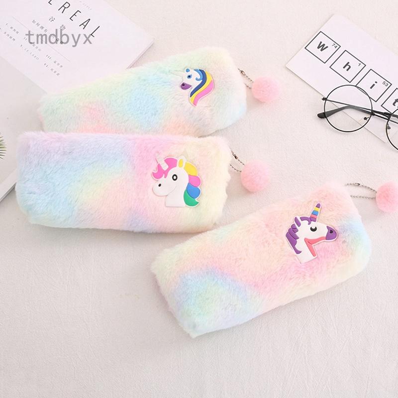 Tmdbyx Túi Đựng Bút Hình Ngựa Một Sừng Phối Lông Dễ Thương Có Khóa Kéo Cho Học Sinh