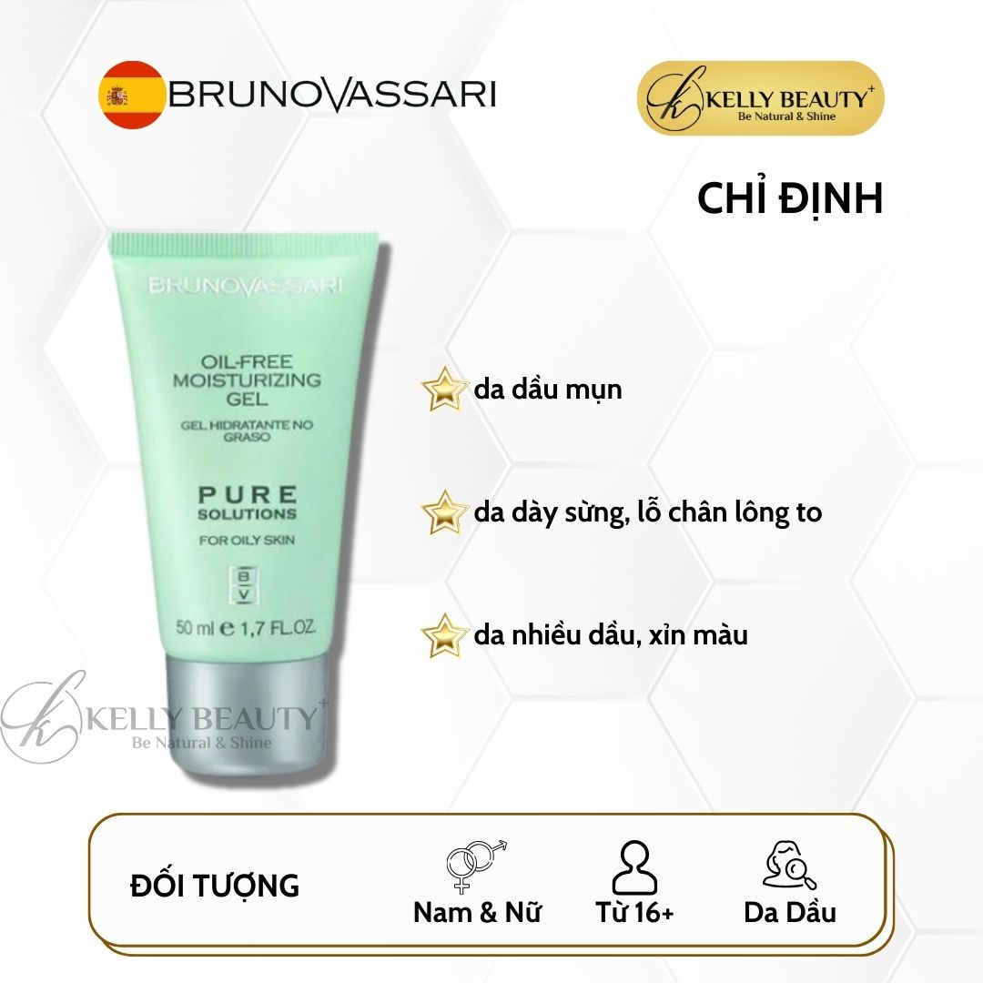 Gel Dưỡng Kiềm Dầu Ngừa Mụn Bruno Vassari Pure Solutions Oil-Free Moisturizing Gel | Kelly Beauty