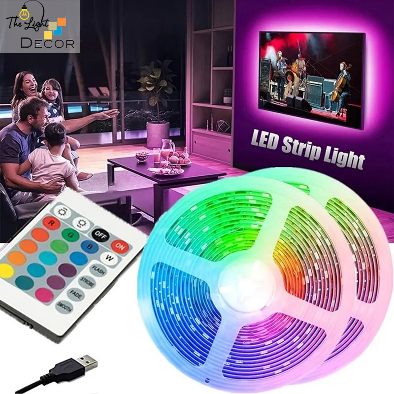 Dải Dây đèn trang trí đèn led RGB 5050 đuổi nhạc remote 5 Mét Cổng USB
