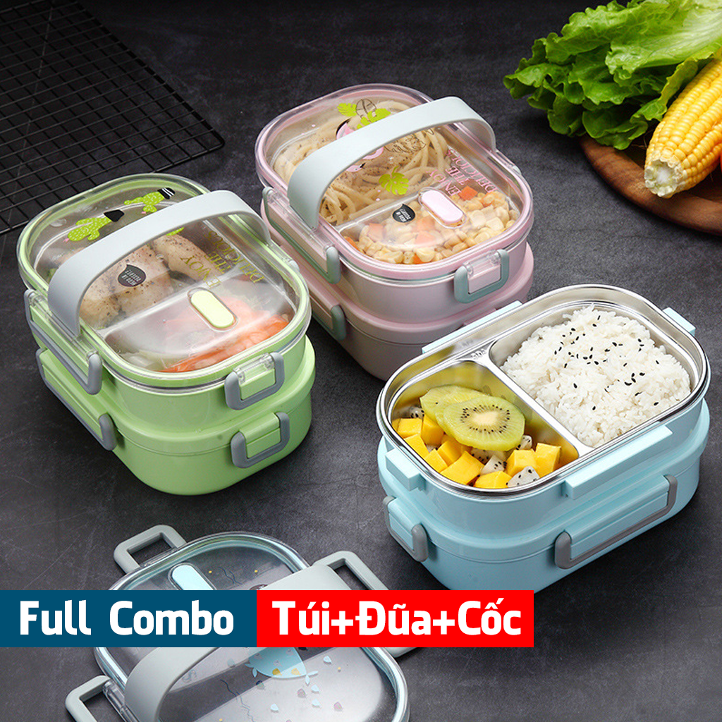 Hộp Cơm Giữ Nhiệt 2 Tầng Thiết Kế Chống Tràn Tuyệt Đối Lõi Inox SUS304 Đảm Bảo An Toàn HC02