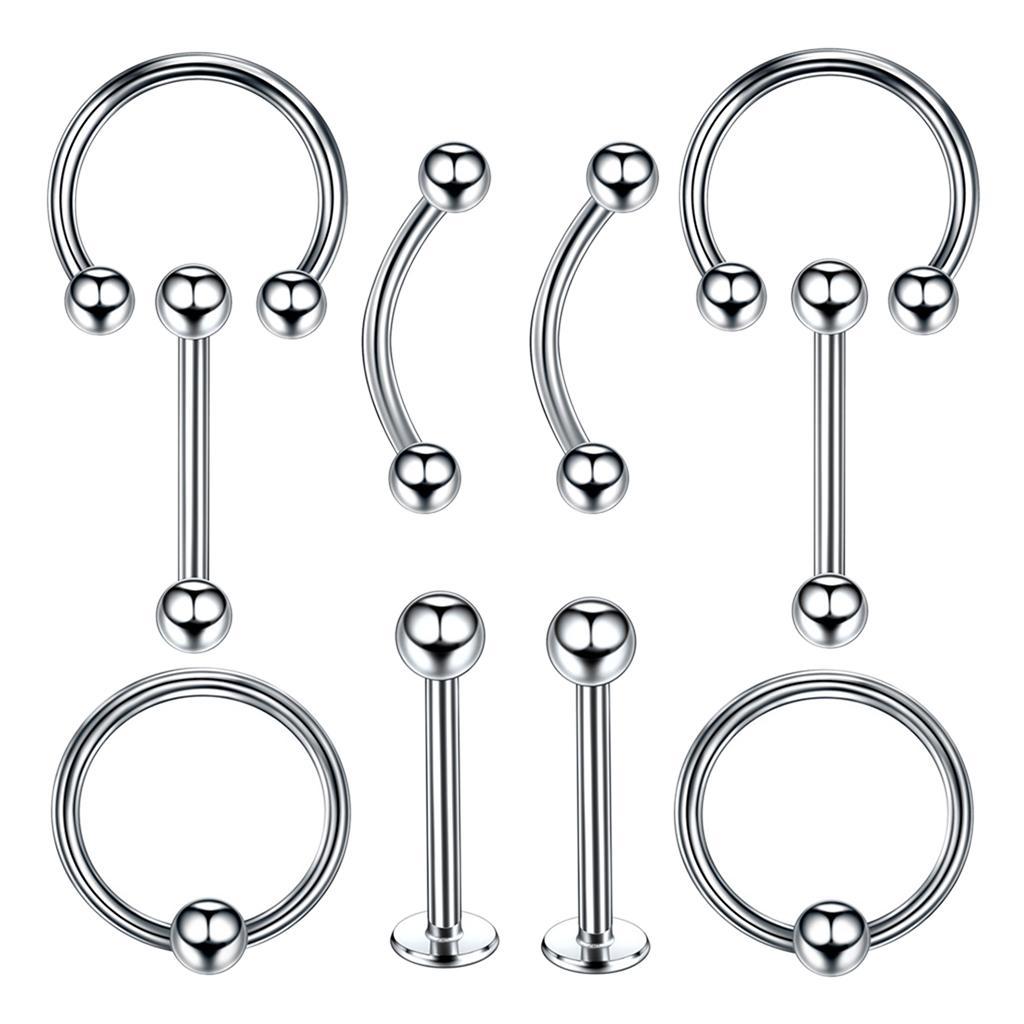 10 Pieces Nose Lip  Eyebrow  Navel Belly  Piercings 16g 6mm