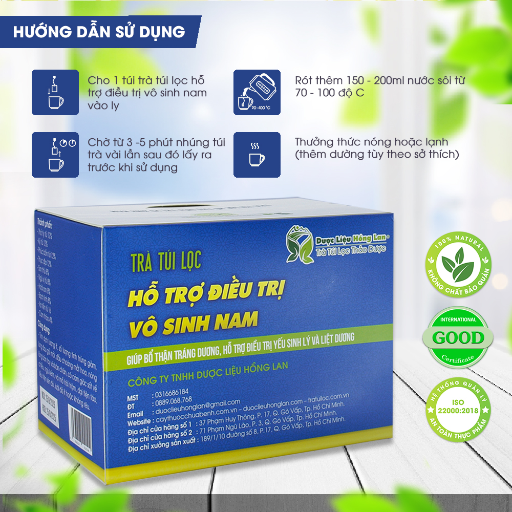 Trà Túi Lọc bổ thận tráng dương & tăng cường sinh lý nam, hỗ trợ hiếm muộn nam giới 60g Dược Liệu Hồng Lan