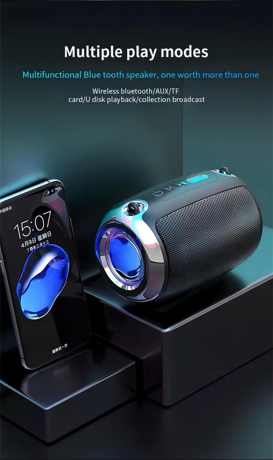 Hộp loa bluetooth mạnh mẽ ngoài trời Stereo 3D di động với AUX USB TF không dây mini cho máy nghe nhạc của bữa tiệc xe hơi âm thanh mới Color: Grey