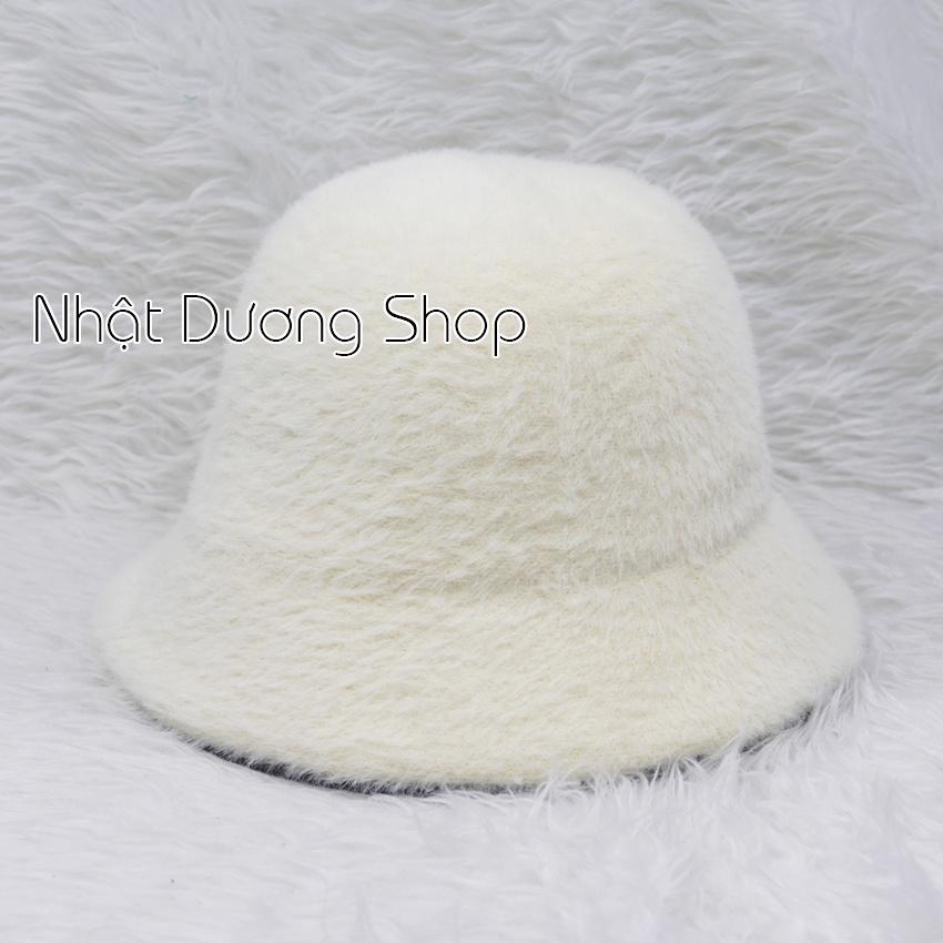 Mũ bo cụp lông thỏ, nón tai bèo vành tròn hàng quảng châu thêu chữ Geline, vành 5cm phù hợp cho bạn nữ đội đi du lịch.