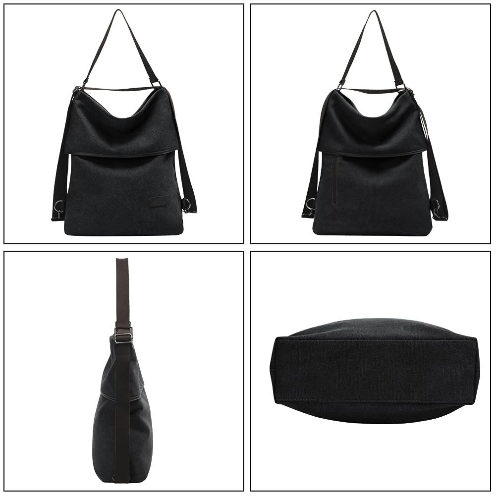 Túi đeo vai của Canva Backpack phụ nữ, túi đeo vai đa chức năng cổ điển, túi xách lớn giản dị, túi hobo cho chuyến tham quan trường văn phòng hàng ngày - màu xám đen