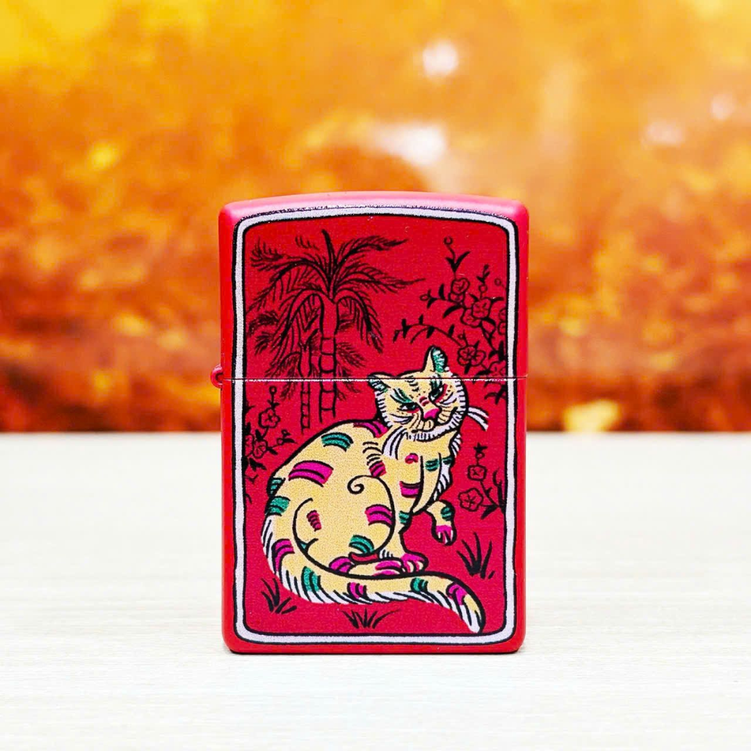 Bật lửa Zippo Year of the Cat - Phiên Bản 12 Con Giáp (Tuổi Mão) Thiết Kế Việt Nam, Sơn Tĩnh Điện Đỏ May Mắn Chính Hãng