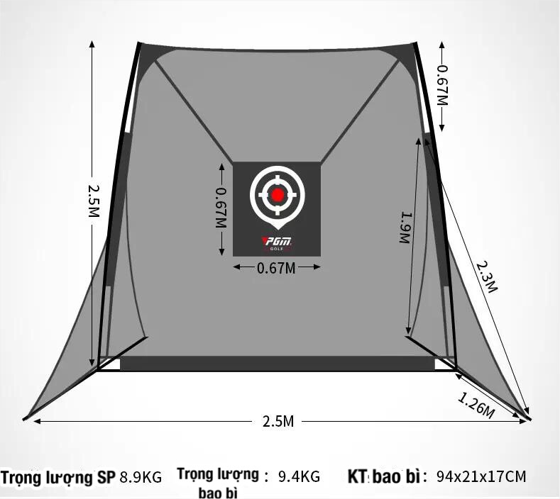 Khung lưới tập Golf tại nhà di động 2m5x2m5 (Màu đen)