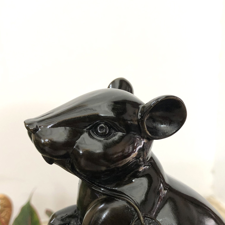 Tượng linh vật phong thủy con Chuột trang trí phong thủy bàn làm việc - Chiều Cao 17cm - Màu đen tuyền