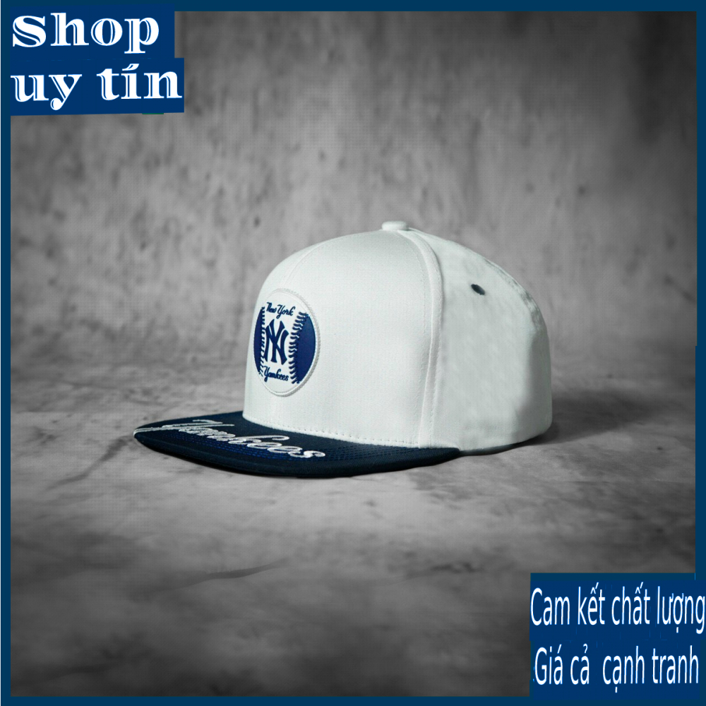 Freeship - MŨ/NÓN KẾT LƯỠI TRAI SNAPBACK YK TRẮNG PHỐI LOGO XANH