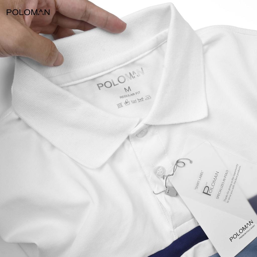 Áo Polo nam phối ngang Nelux vải cá sấu Cotton Trắng P01 - POLOMAN