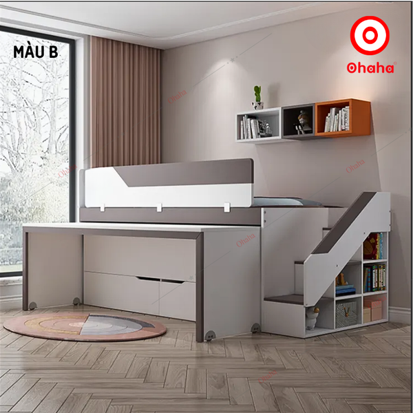 Giường tầng thông minh xếp gọn Ohaha có hộc tủ và bàn học - GTXG011