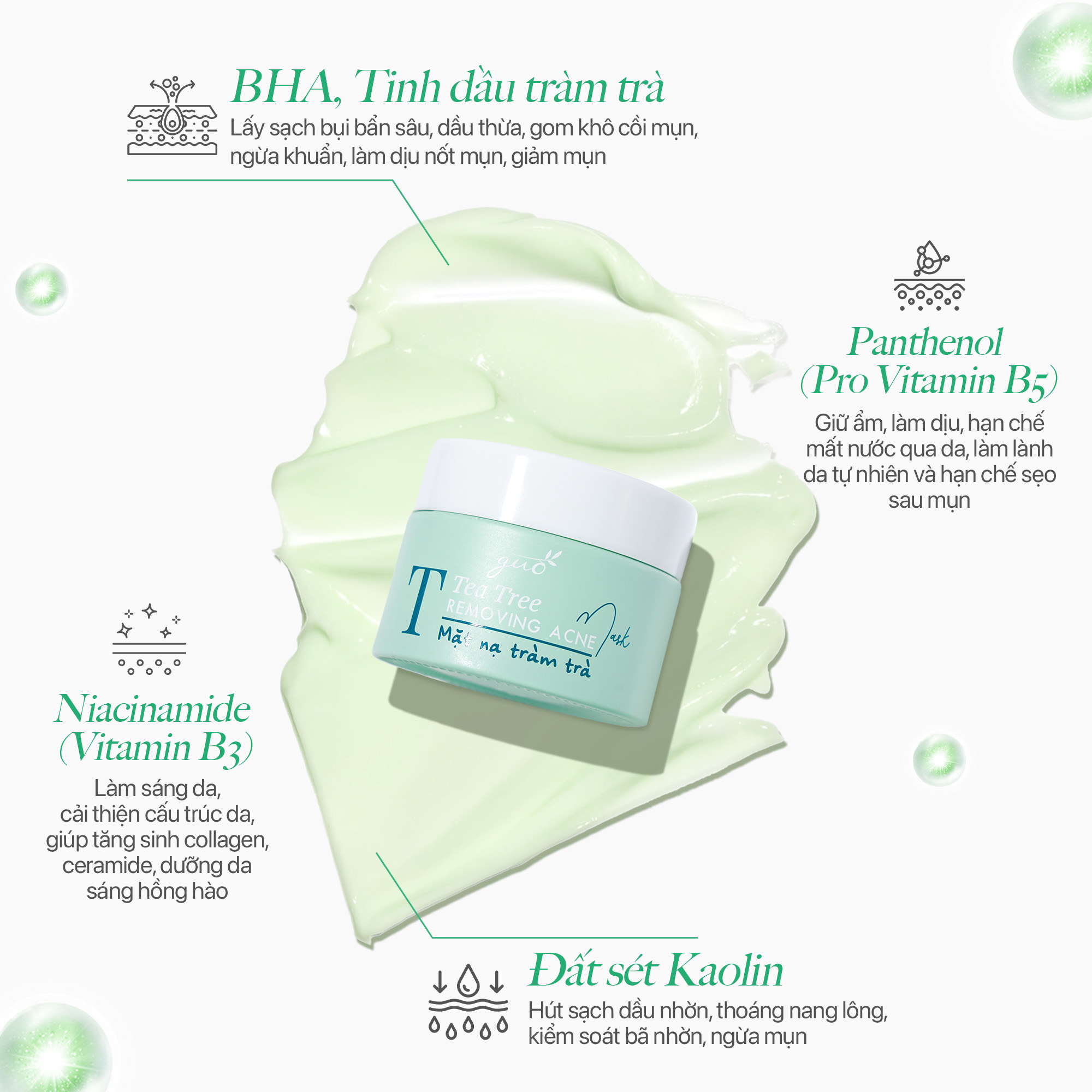 Mặt nạ đất sét tràm trà cải thiện mụn, sạch sâu, se khít lỗ chân lông - GUO Tea Tree Mask 50g