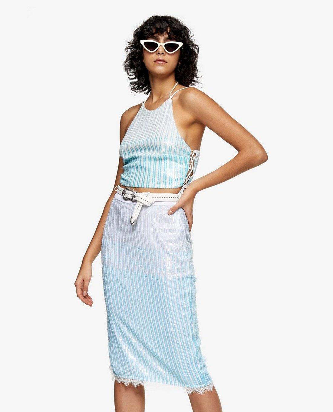 TOPSHOP - Chân váy midi phom ôm IDOL Mint Ombre Sequin 27L03SMNT