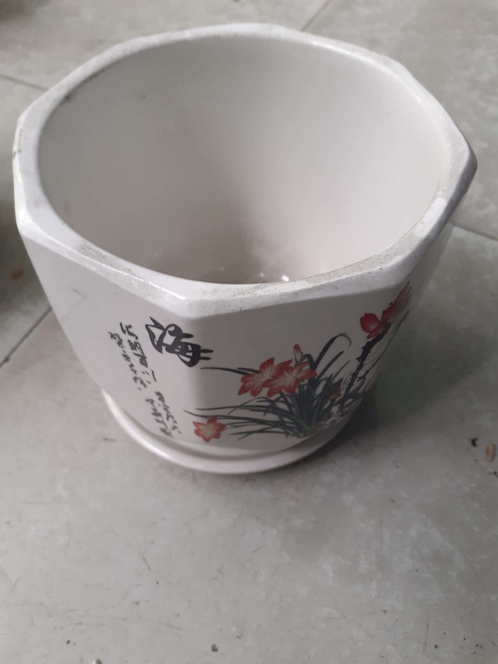 Chậu kèm dĩa BÁT GIÁC hoa