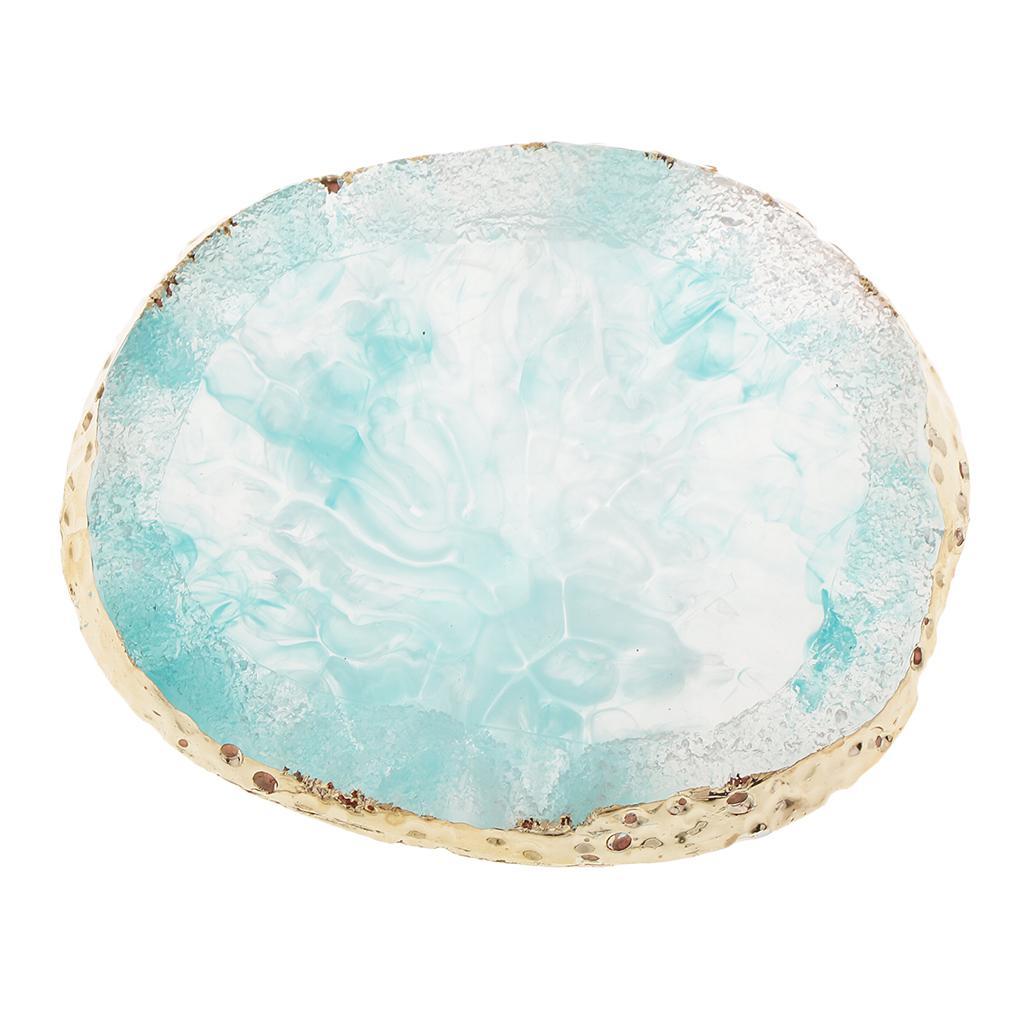 3x Gold Edge Imitation Agate Plate - Nail Art Coasters Cup Mat Pendant Blue