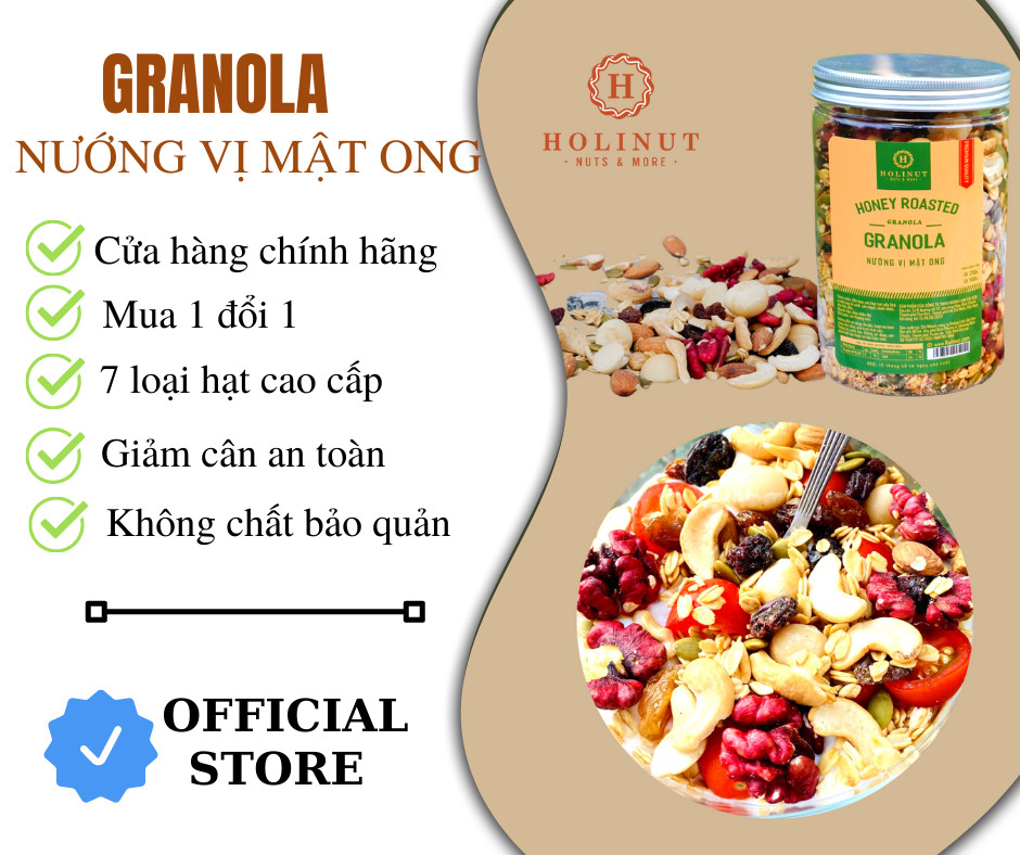 Ngũ Cốc Granola Nướng Vị Mật Ong Hạt Nhập Khẩu - thương Hiệu Holinut/500gram