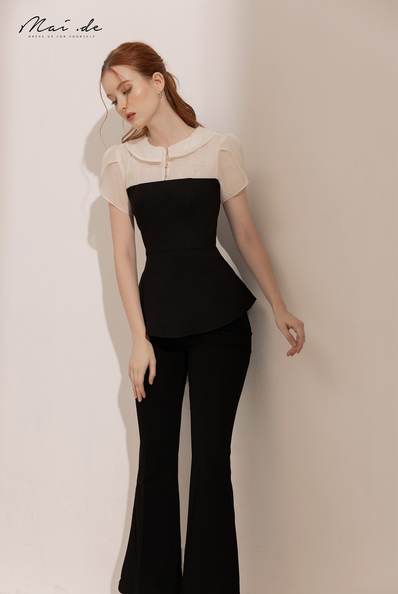 MAIDE Áo sơ mi phối kiểu dáng peplum thanh lịch CINZIN TOP
