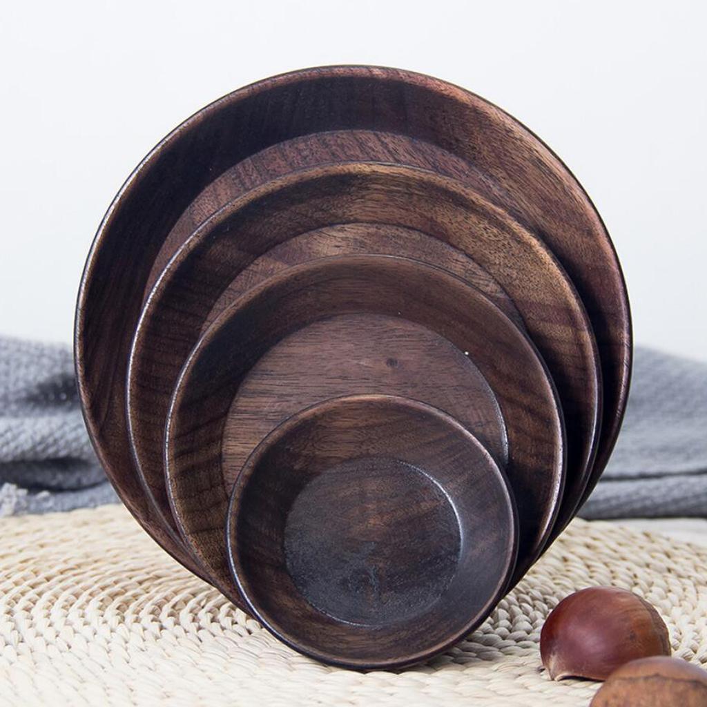Round Wooden Serving Tray Dish Plate Fruit Snacks Cake Storage Trays 3 inch