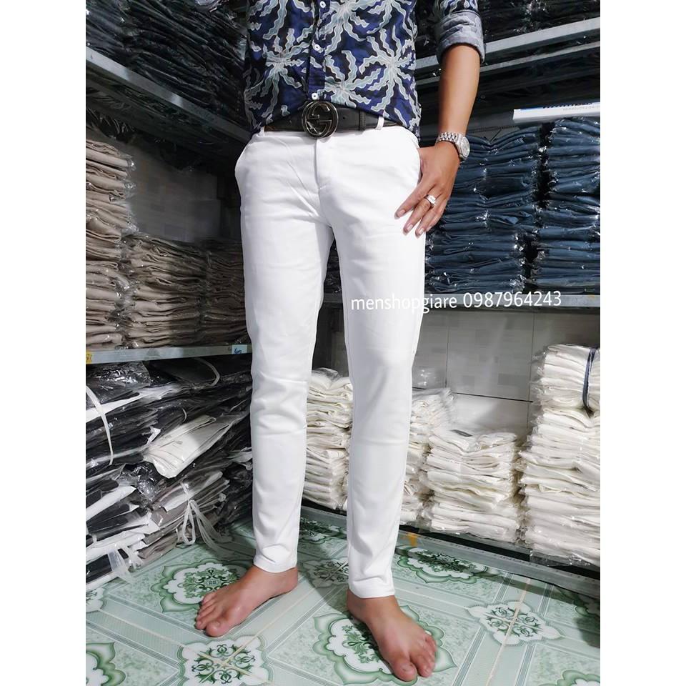 Quần Dài Nam Kaki Âu Màu Trắng Tinh hình thật