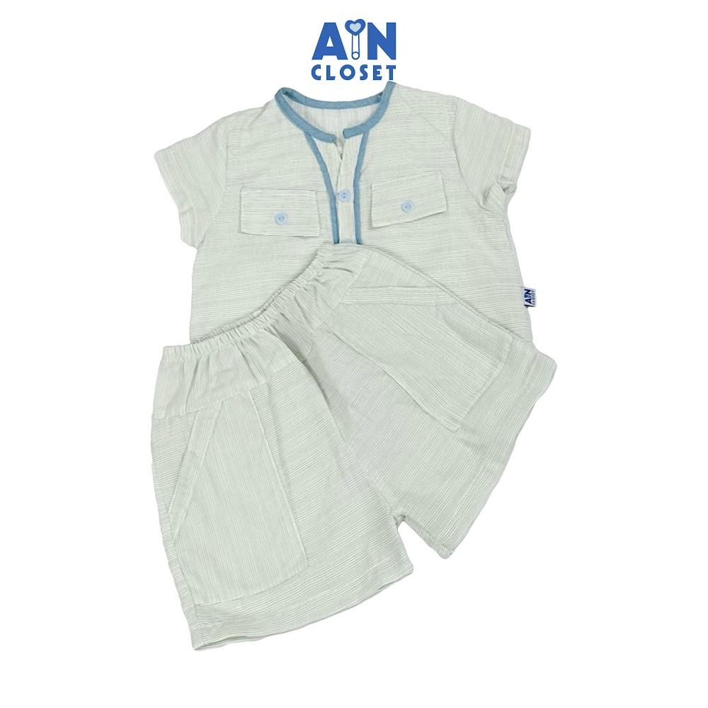 Bộ quần áo Ngắn bé trai họa tiết Sọc Nhí Xanh cotton - AICDBTND4HLV - AIN Closet